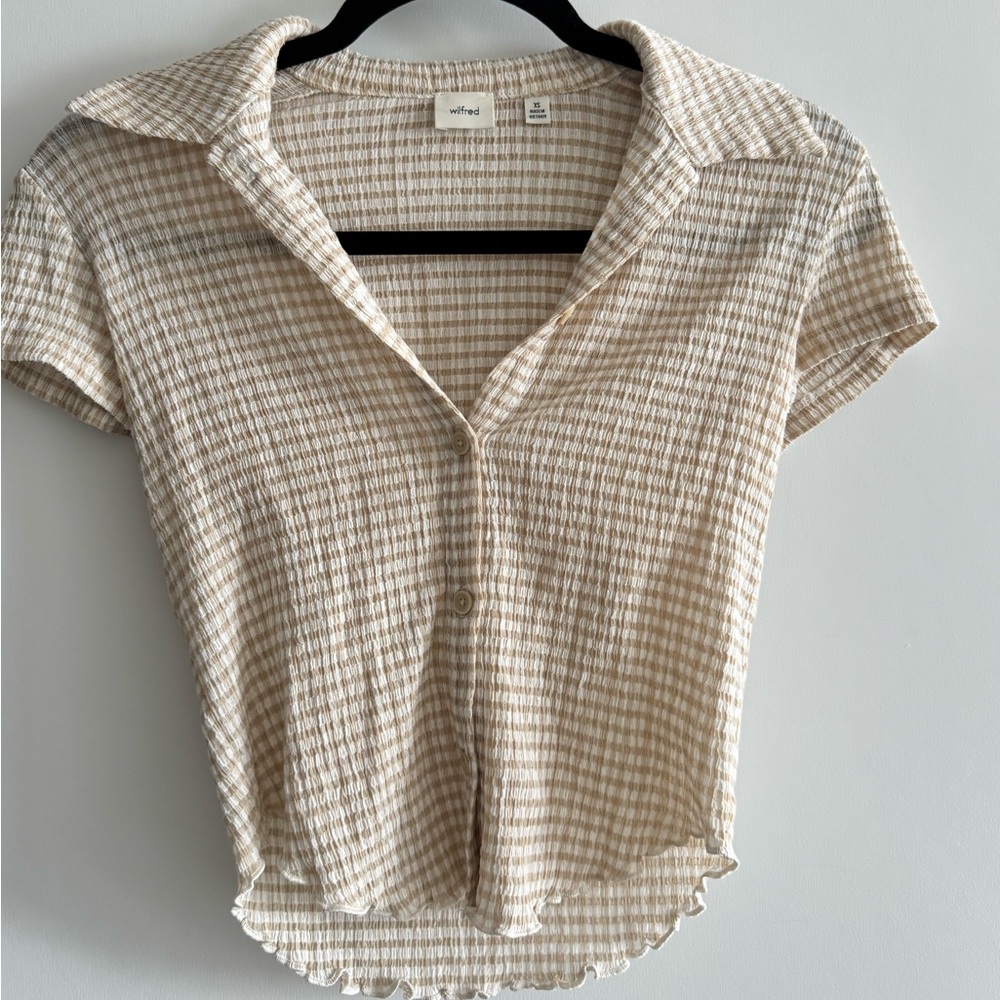 Aritzia Wilfred - Cream Gingham Collared Top